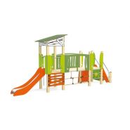 3703 - Ma Cabane, structure pour aire de jeux Transalp - 2 tours avec toboggan, mur d'escalade et panneaux ludiques_1