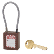 Cadenas de consignation loto lockout tagout 38 mm câble inox gainé ø 4,76 x 150 mm - 1 clé brown
