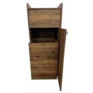 Meuble poubelle snack en bois marron - trappe pivotante - roulettes avec frein - repose plateau_1