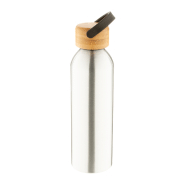 Bouteille en aluminium 600 ml - couvercle en bambou - couleur argenté_1