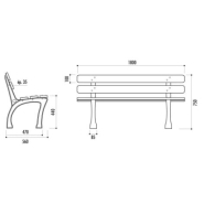 Banc public Lugo - 5 lames en bois exotique certifié FSC - 180 cm - Pieds en fonte traitée antirouille_1