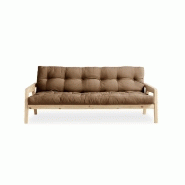 Canapé convertible futon en pin naturel - Coloris mocca - Couchage 130x190 cm - Modèle GRAB_1