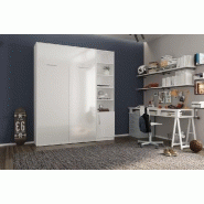 Composition armoire-lit SMART-V2 - Façade blanc brillant 140x200 cm avec bibliothèque blanc mat_1