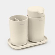 Ensemble d'accessoires pour la salle de bains -ReNew, kit de 3 - Soft Beige - Distributeur de Savon, Porte-Brosses à Dents, Plateau de Rangement_1