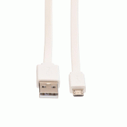 ROLINE Câble USB 2.0, USB A mâle - Micro USB B mâle, blanc, 1 m_1