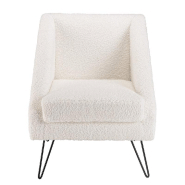 Fauteuil design GOTHY blanc en tissu bouclette - pieds épingles métal noir - style contemporain et élégant_1