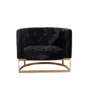 Fauteuil capitonné DACIA - Velours anthracite, structure bouleau et métal doré_1