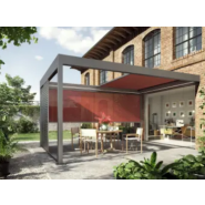 Auvent terrasse avec pergola bioclimatique -Toit de terrasse en alu, toile ou verre - Système de toit Lamaxa L50_1
