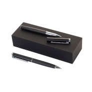 Set de stylos publicitaires - Stylo à bille et roller en aluminium texturé - Boîte cadeau noire_1