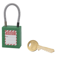 Cadenas de consignation loto lockout tagout 38 mm câble inox gainé ø 4,76 x 90 mm - 1 clé vert