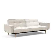 Canapé convertible Splitback Styletto avec accoudoirs - Pieds fuseau en chêne naturel - Tissu bouclé Off White_1