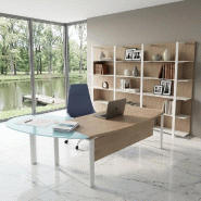 Bureau de direction X time Ring avec convivialité en verre - Quadrifoglio - 239, Blanc, Orme, Droite_1