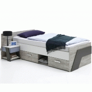 Lit compact Nantes - Chêne sable, gris lava et blanc - 2 tiroirs et plateau fixe_1