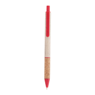 Stylo bille écologique en paille de blé - grip liège naturel - encre bleue - couleur rouge_1