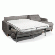 Canapé d'angle scandinave 140 cm - Matelas 16 cm - Système express - Sommier lattes Renatonisi - Tweed taupe_1
