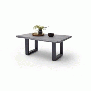 Table basse Claren - plateau 110 cm en acacia laqué gris - piétement en U laqué anthracite_1