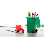 Support pour stylos en plastique - forme de poubelle - couleur vert - 56g_1