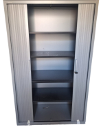 Armoire métallique monobloc Steelcase d'occasion - gris - 4 étagères réglables - fermeture à rideaux - H 198 x L 120 x P 45_1