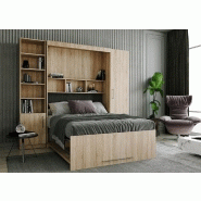 Composition armoire lit escamotable LUTECIA - Chêne naturel - Couchage 140x190 cm avec rangements intégrés_1
