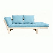 Banquette méridienne futon Beat - Pin naturel - Tissu bleu clair - Couchage 75x200 cm - KARUP_1
