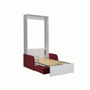 Armoire lit escamotable Dynamo Sofa blanc avec canapé + accoudoirs tissu rouge - Couchage 90x200 cm_1