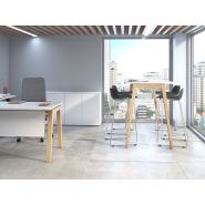 Table haute Arken Wood - design ergonomique - piètement hêtre massif et poutre métallique_1