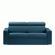 Canapé convertible express Darwin - Têtières réglables - Couchage 140x197 cm - Matelas 16 cm - Tissu tweed bleu pétrole_1