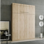 Lit escamotable LUTECIA 140x190 cm en chêne avec rangement bibliothèque intégré - système SEDAC MERAL_1