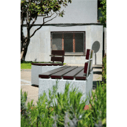 Banc public Kube Plus UM372LP - béton armé hydrofuge, structure inox et lattes bois tropical_1