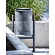 Poubelle publique Circular Plus PA600G - acier perforé, traitement Ferrus, fixation au sol_1