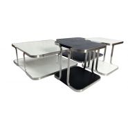 Table basse Izamu - structure acier inoxydable brossé et plateau plaqué chêne noir_1