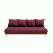 Canapé convertible futon Senza - Pin naturel - Coloris bordeaux - Couchage 90 x 200 cm - Marque KARUP_1