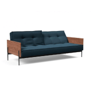 Canapé-lit Splitback Lauge - Innovation Living - Convertible 115x210 cm - Tissu Argus Navy Blue - Accoudoirs noyer_1