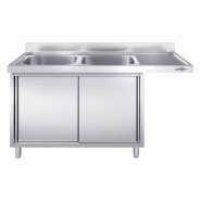 Plonge Inox 2 bacs sur placard avec passage lave-vaisselle - P 700 - GGM - 2000 mm bac à gauche_1