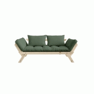 Banquette méridienne futon BEBOP - pin naturel - coloris vert olive - couchage 75x200 cm - convertible et design moderne_1