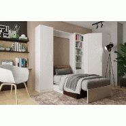 Composition angle lit escamotable blanc Dynamo Sofa - canapé intégré marron - couchage 90x200 cm - dimensions 301x100 cm_1