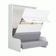 Armoire lit escamotable Sofa Automatica 140 cm blanche - Canapé microfibre gris intégré, dépliage automatique_1