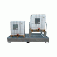 Bac de rétention Bi-conteneur 1000 L acier galvanisé + Caillebotis ou Rehausses cuve en option - Caillebotis acier galvanisé, avec 1 x Rehausse de cuve_1