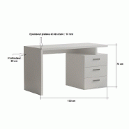 Bureau droit Ruby 3 tiroirs blanc mat - 130 x 70 cm - Design contemporain et fabrication européenne_1