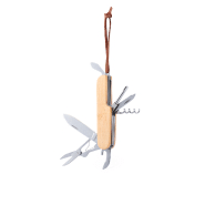 Couteau de poche multifonctions en acier inoxydable - manche bambou - 9 fonctions - avec bandoulière similicuir_1