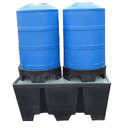 Bac de rétention pour 2 fûts - PEHD - 300L - Caillebotis acier galvanisé - PLAST'UP ROTOMOULAGE_1