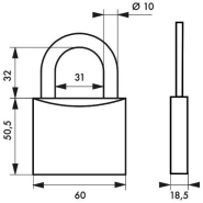 Cadenas à clé Type 1 - 60 mm - Corps laiton monobloc, anse acier cémenté, mécanisme à goupilles - Marque Thirard_1