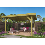 Préau moderne à toit plat - Pool House Groot 445 x 445 cm - Épicéa imprégné, poteaux 115 x 115 mm_1