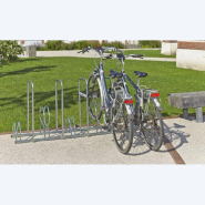 Râtelier 5 vélos sur 2 niveaux avec 4 arceaux pour antivol - Support vélos universel_1