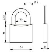 Cadenas à clé résistant - 55 mm - Corps laiton monobloc - Marque THIRARD_1
