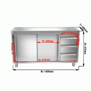 Meuble bas inox cental P 600 mm avec portes et tiroirs - A droite_1