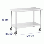 Table en inox avec étagère 120x60 cm sur roulettes_1
