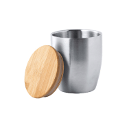 Mug en inox - double paroi avec couvercle en bambou - 280 ml - couleur argenté_1
