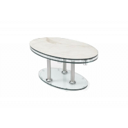 Table basse double céramique Marble blanc - plateaux pivotants en verre trempé et piétement en acier brossé_1