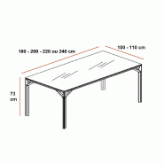 Bureau droit X8 avec plateau en verre blanc - Officity. - 240, Verre Blanc_1